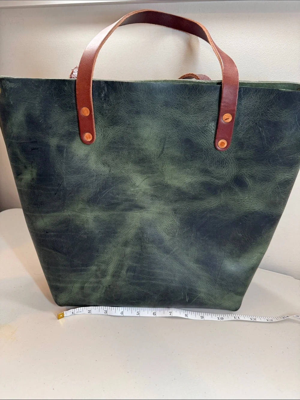 KMM Eucalyptus Leather Tote Bag with Brown Handles